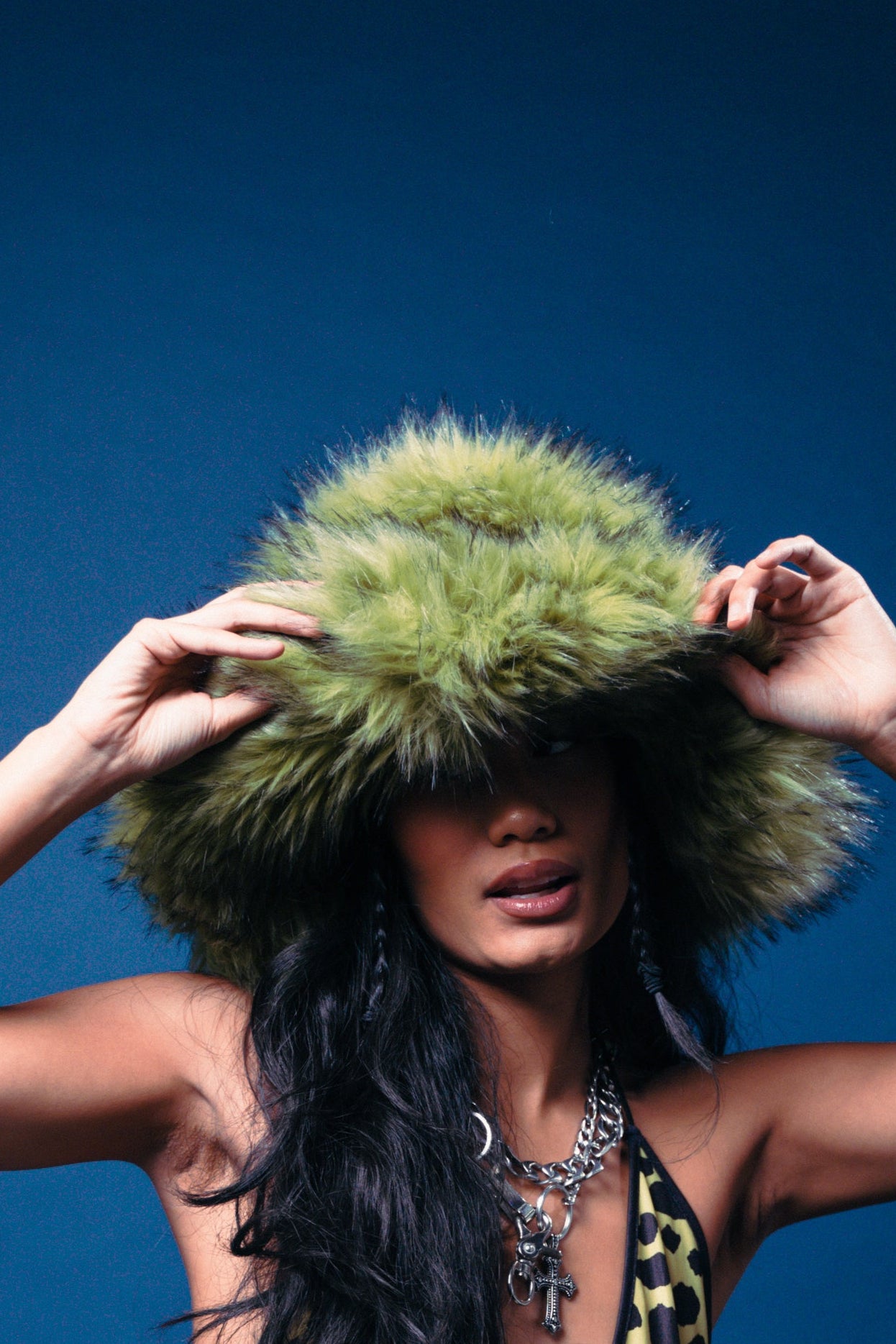 Green Faux Fur Bucket Hat