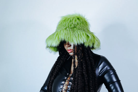 Green Faux Fur Bucket Hat