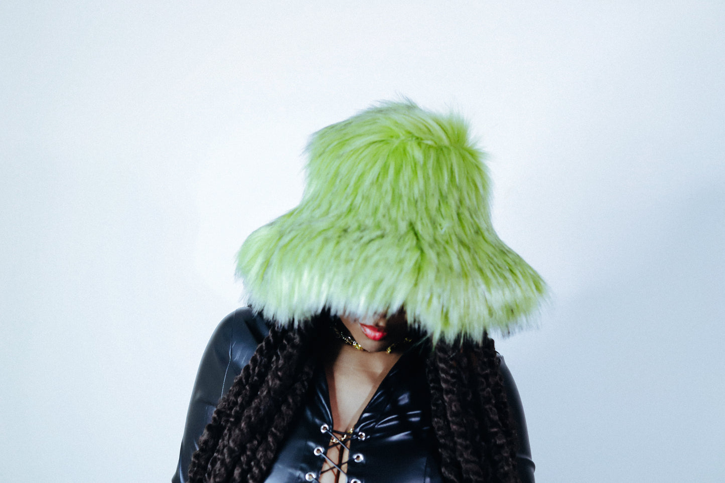 Green Faux Fur Bucket Hat