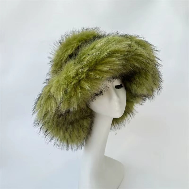 Green Faux Fur Bucket Hat