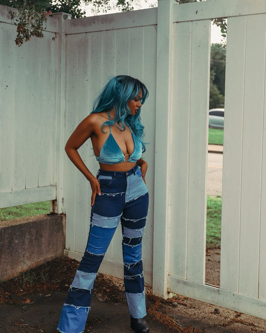 Frayed Patchwork Denim Jeans